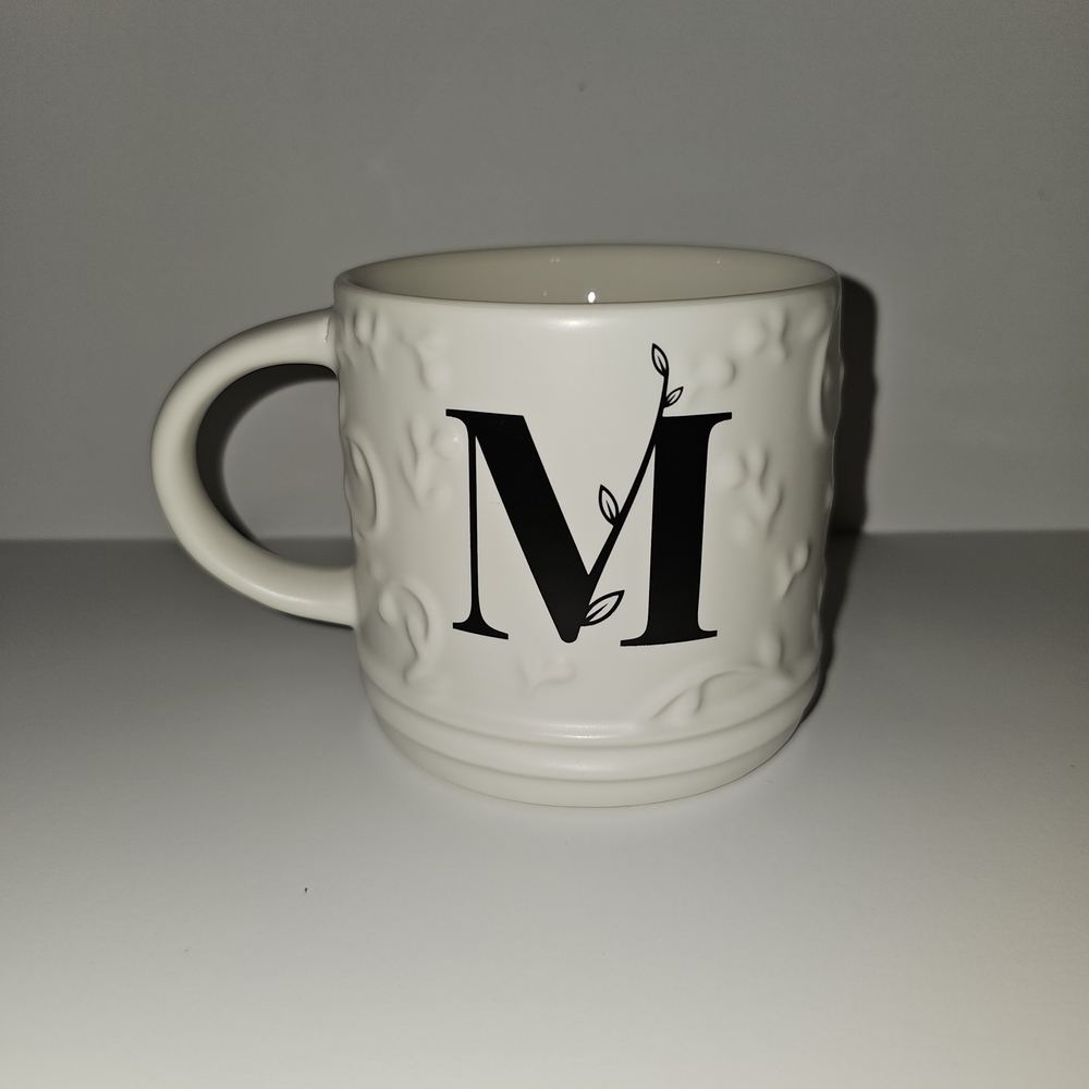 Monogrammed White Mug with Embossed Design